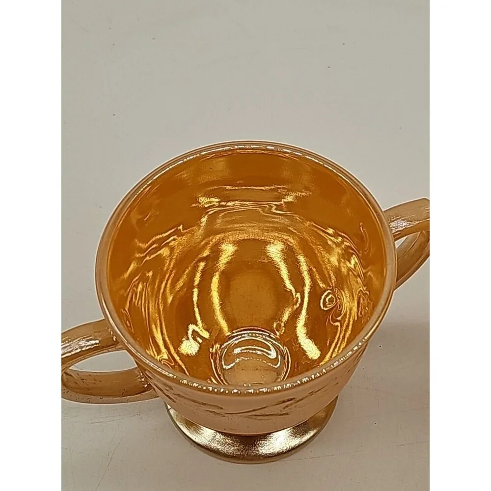 VINTAGE 2-PC FIRE KING LAUREL LEAF PEACH LUSTRE SUGAR BOWL &‎ CREAMER SET